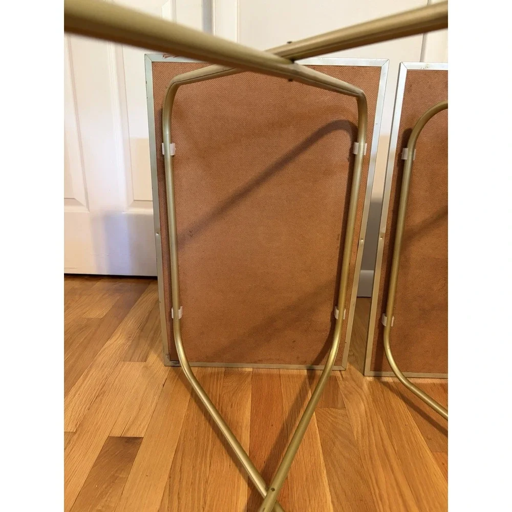 Vintage Set of 2 MCM  Folding TV Tray Tables Faux Parquet Wood P93 23 X 15 X 25